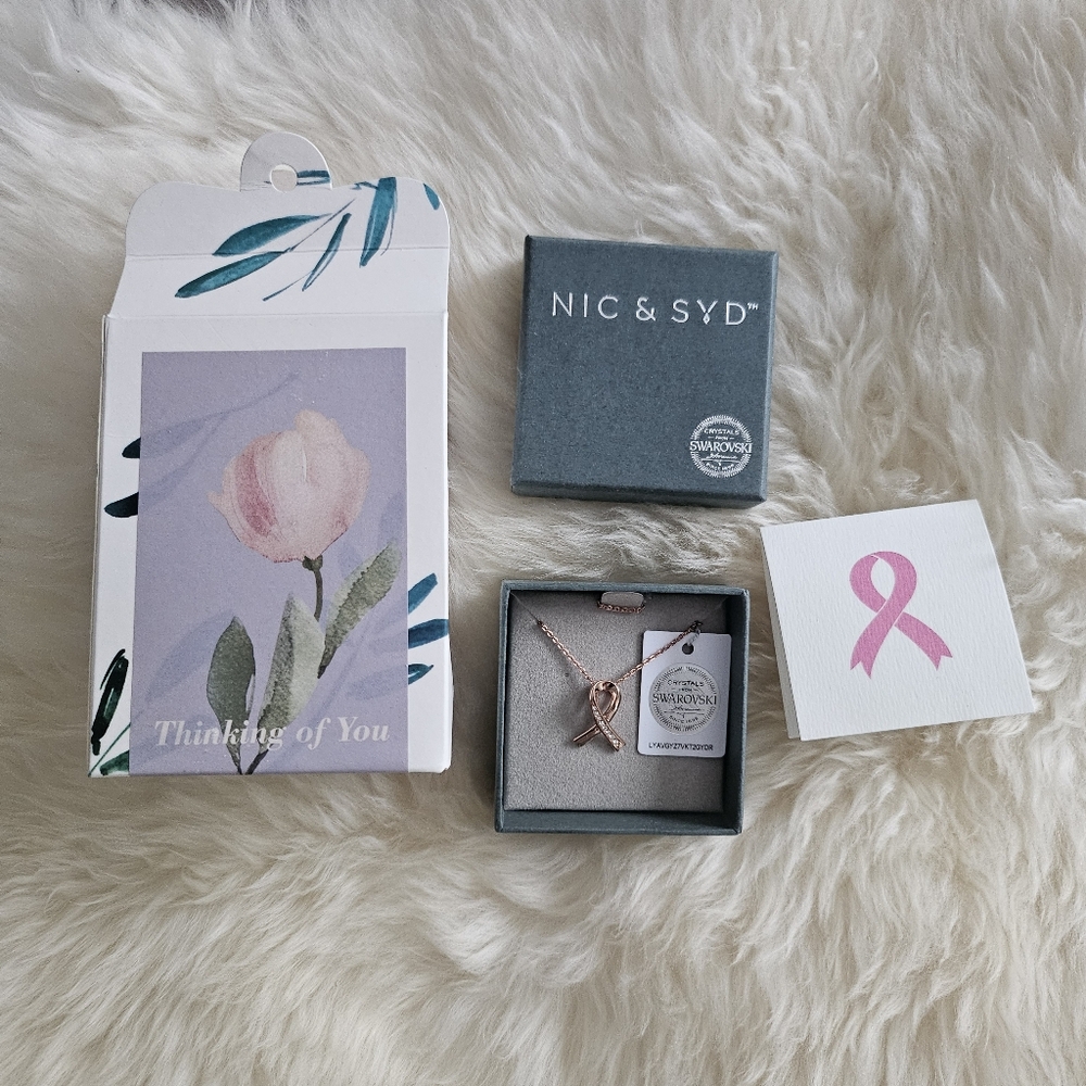 Nic & Syd Swarovski Crystal Breast Cancer Pendant Rose Gold Necklace